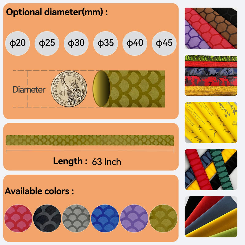Fishscale Pattern Rod Shrink for Hockey, Baseball - Easy to Install, Long-Lasting (35mm Dia. x 1.6m Long, Silver Gray) 25mm dia. x 5.25 ft long Brown Gold