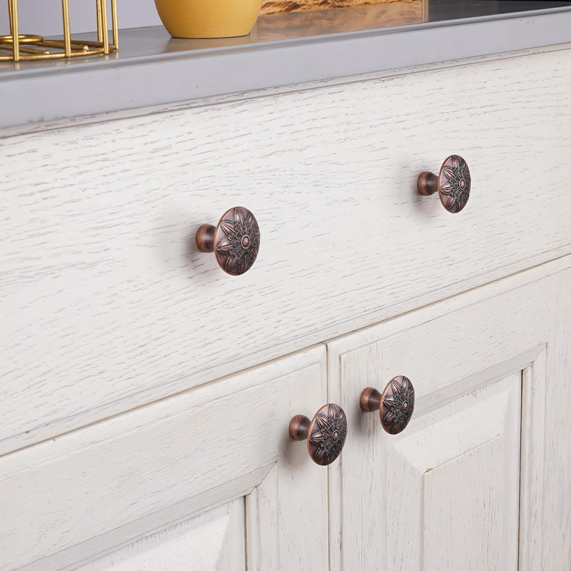 10 Pack Antique Copper Cabinet Knobs,1-2/5" Round Vintage Copper Knobs for Cabinets for Dresser Drawers,Kitchen Cabinet Drawer Knobs and Pulls Retro Copper 10