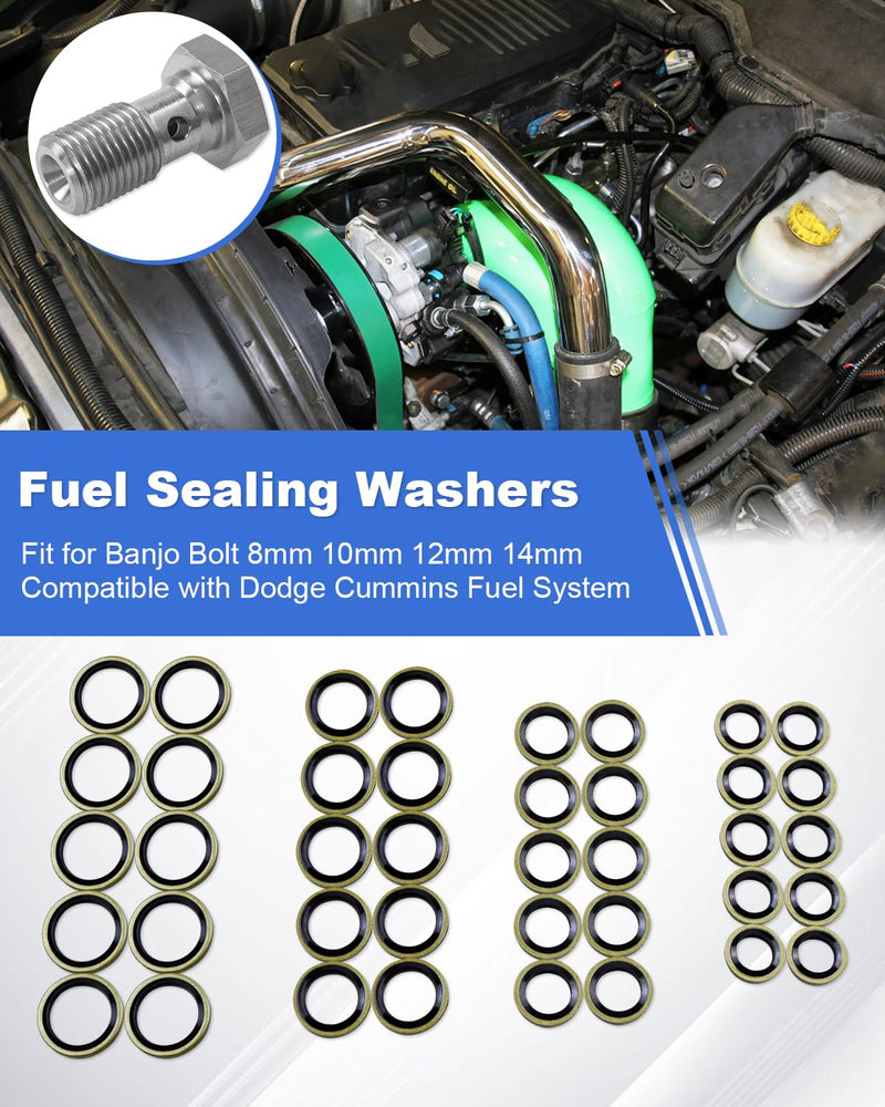 [Australia - AusPower] - Fuel Sealing Washers Seal Washer Fit for Banjo Bolt 8mm 10mm 12mm 14mm, Fit for Dodge Cummins Fuel System, Replace 3963983 3963988 3918188 4934278 40PCS 