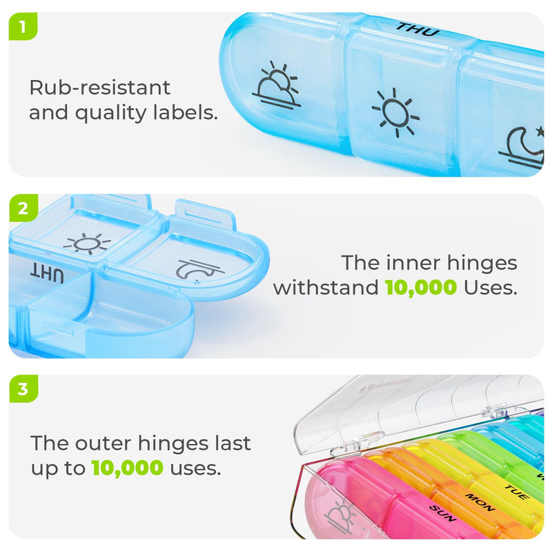 [Australia - AusPower] - AUVON Weekly Pill Organizer 3 Times a Day, Large 7 Day Pill Box 3 Times a Day with Separate Container, Portable Pill Case for Medication, Vitamins, Fish Oil and Supplements Clear 
