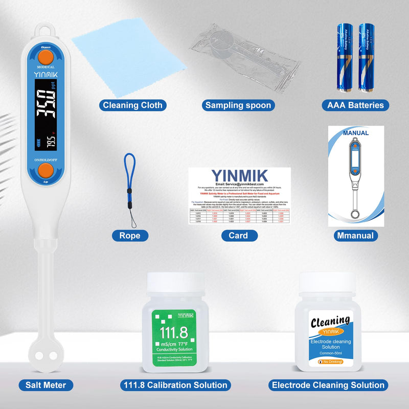 [Australia - AusPower] - YINMIK Salt Meter | Food Salinity Meter, Digital Salt Tester for Aquarium, Home Temperature Salinity Tester with 3 Salt Modes - PPT% SG, Portable Sodium Chloride Reader for Reef Tank, Saltwater Pool 