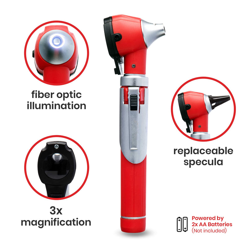 [Australia - AusPower] - Zyrev ZetaLife Otoscope Set with 150 Extra Disposable Specula Tips, Red 