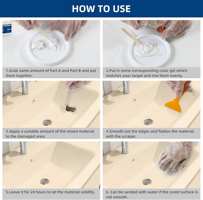 Tub and Fiberglass Shower Repair Kit White, Porcelain Tile Repair Kit | Porcelain Sink and Acrylic Bathtub Repair Kit for Cracks Chips Dents Holes Almond/Biscuit/Bone 3.7oz