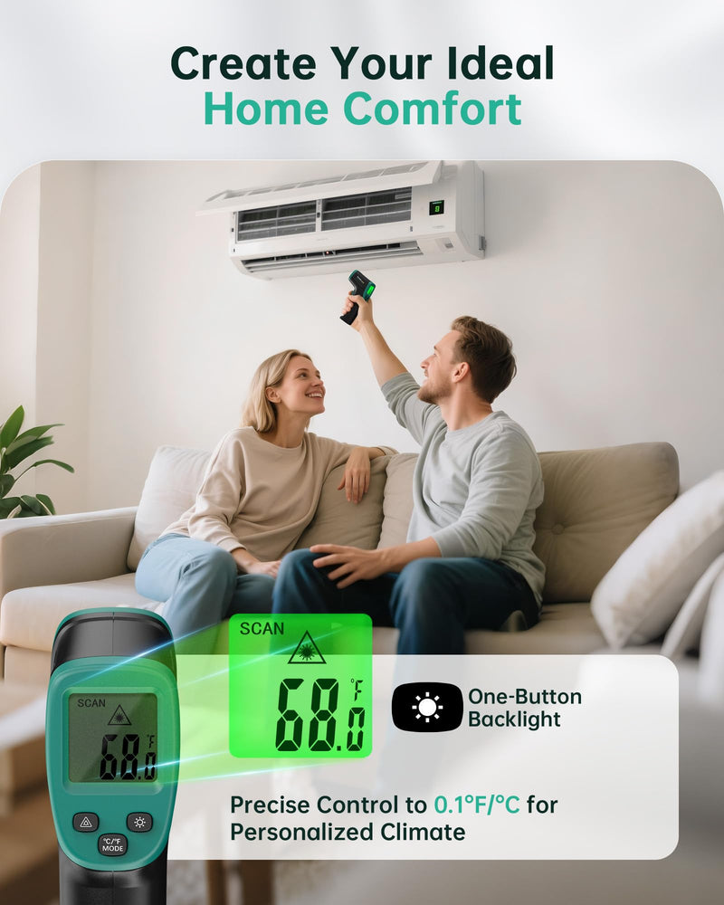 [Australia - AusPower] - ERICKHILL ROOKCORE Infrared Thermometer -50℃~600℃ Adjustable Emissivity Non-Contact Laser Thermometer Gun LCD Backlit Display -Compact Size for Vehicle Repair/Cooking/BBQ/Freezer/Food, Dark Green 
