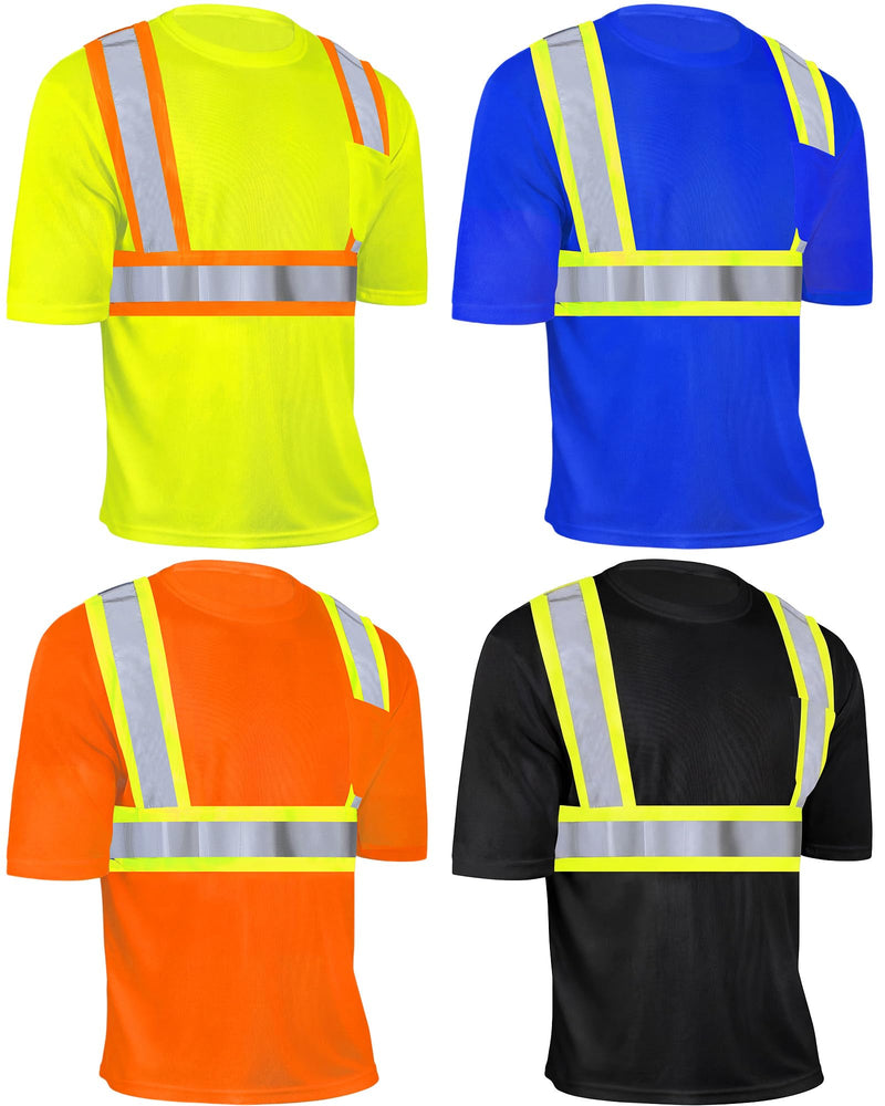 JaGely 4 Pcs High Visibility Safety Shirts Men Reflective Class 3 Short Sleeve with Pocket for Construction Work Medium Multicolor