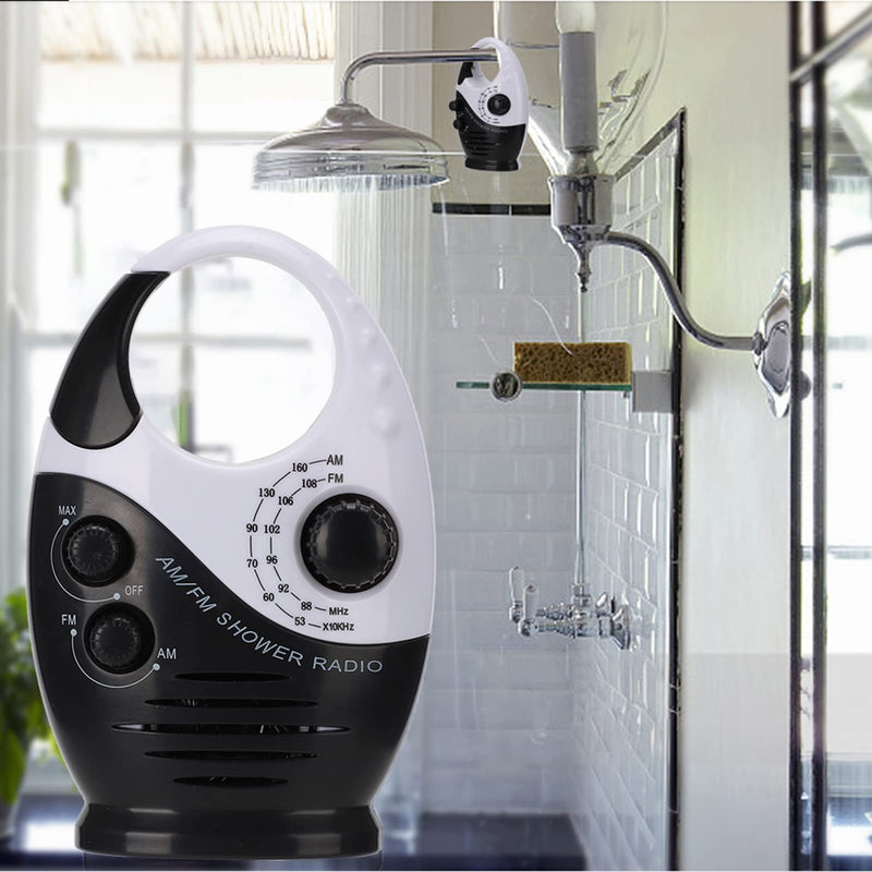 [Australia - AusPower] - Waterproof Shower Radio, AM/FM Radio with Adjustable Volume Speakers, Battery Powered Portable Speakers with Hook Handle for Shower Rooms Bedside Tables Garages Black 