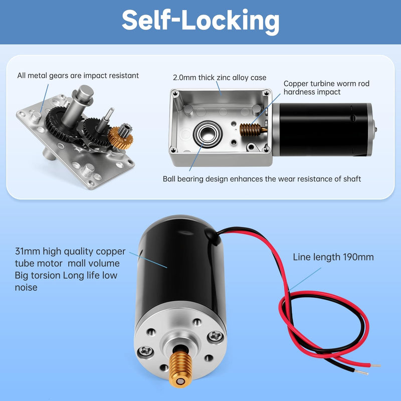 12v Dc Motor 40Rpm 32kg.cm High Torque 8mm D Shape Single Shaft Self-Locking Reversible Dc Worm Gear Motor with Mounting Bracket& Speed Controller for Door Lock System Window Opener and DIY Project 19.2 Watts 40 RPM