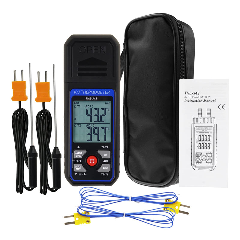 [Australia - AusPower] - Thermocouple Thermometer, Digital K Type Thermometer with 4 Thermocouples, -328~1370°C Measuring Range HVAC Thermometer Dual Channels, Temperature Meter LED Backlight and ADJ Compensation 2-channel thermometer 