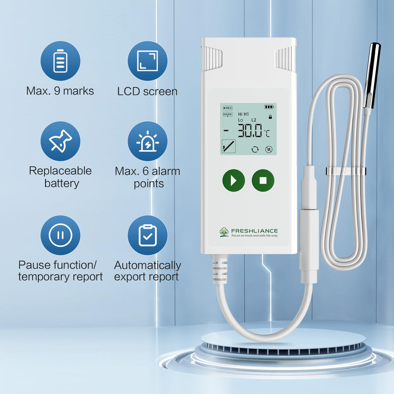 [Australia - AusPower] - Freshliance Digital Temperature Data Logger, Reusable Temperature Recorder with High Accuracy External Probe, Configurable USB Temperature Monitor 35000 Points with PDF CSV Report, Atlas Log-30 