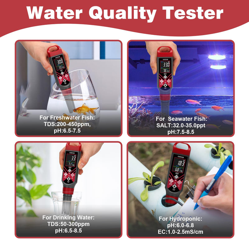 [Australia - AusPower] - pH Buffer Solution 4/7/10 & Digital Pool Salt Tester with Color Screen for Pool Aquarium Hot Tub Hydroponics 0.1 High Accuracy Salinity Tester Pool Water Testing Kit for Saltwater Aquarium 