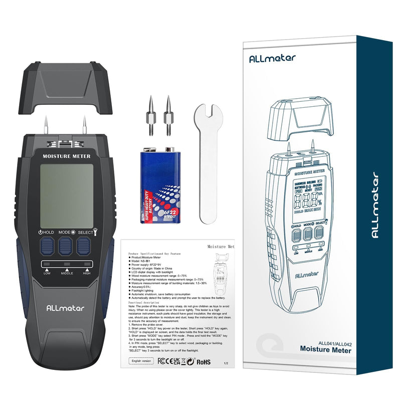 [Australia - AusPower] - Digital Pin-Type Wood Moisture Meter with Replaceable Probes,Backlit LCD,Flashlight,4 Modes for Wood, Drywall,Firewood,and Concrete 