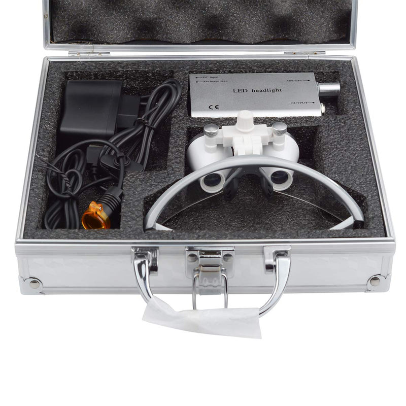 [Australia - AusPower] - 2.5X Binocular Loupes Optical Glasses +3W LED Headlight Lamp with Filter + Aluminum Box Silver 