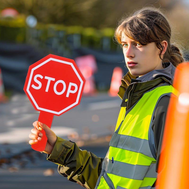 Stop and Go Sign with Handle, Double Sided Street Slow Warning Reflective Signs, Guard Stop Sign for Guiding Traffic Street Safety