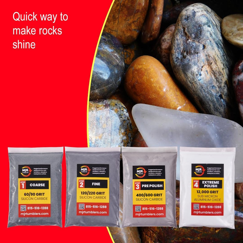 [Australia - AusPower] - Refill Grit Kit w MJR Tumblers Premium Quality Extreme Polish 12,000 Grit Sub Micron Aluminum Oxide Polish for Unparalleled Results. For 3lb Rock Tumblers w Silicon Carbide, Disabled and Veteran Owned for 3lb barrel 