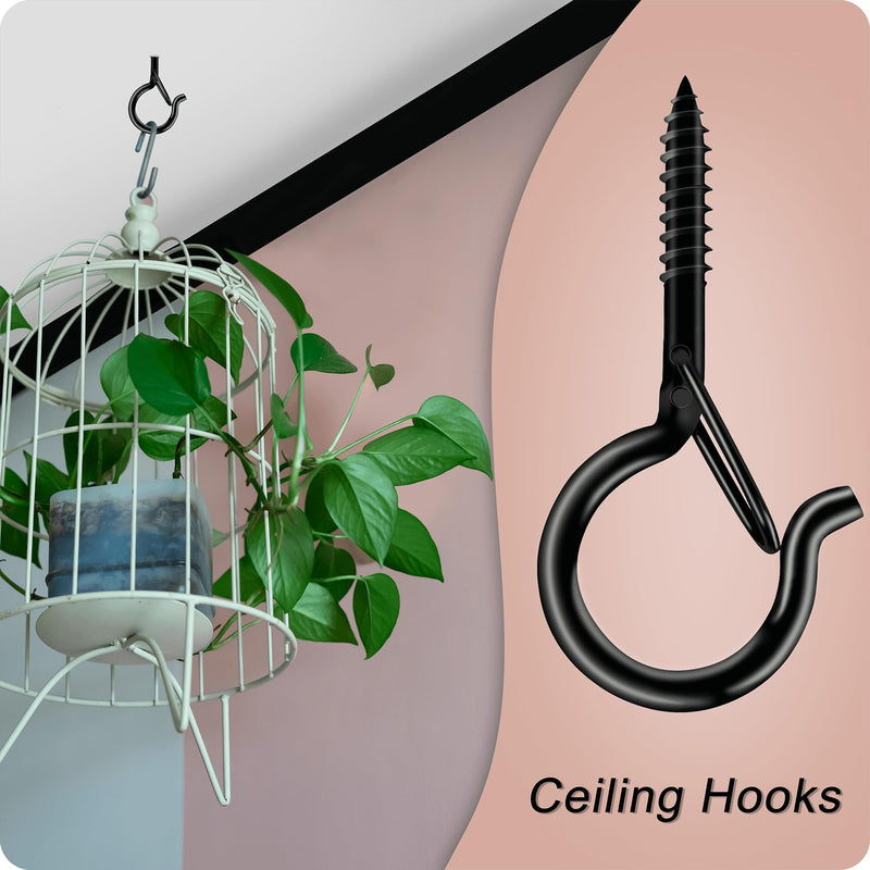 [Australia - AusPower] - Black Screw Hooks with Safety Lock - 2.3" Rustproof Metal Ceiling Hooks for Hanging Plants, Baskets,String Lights & Outdoor Decor, 40LB Capacity (20 Pack,Includes Storage Case & Plastic Caps) 20 Black 