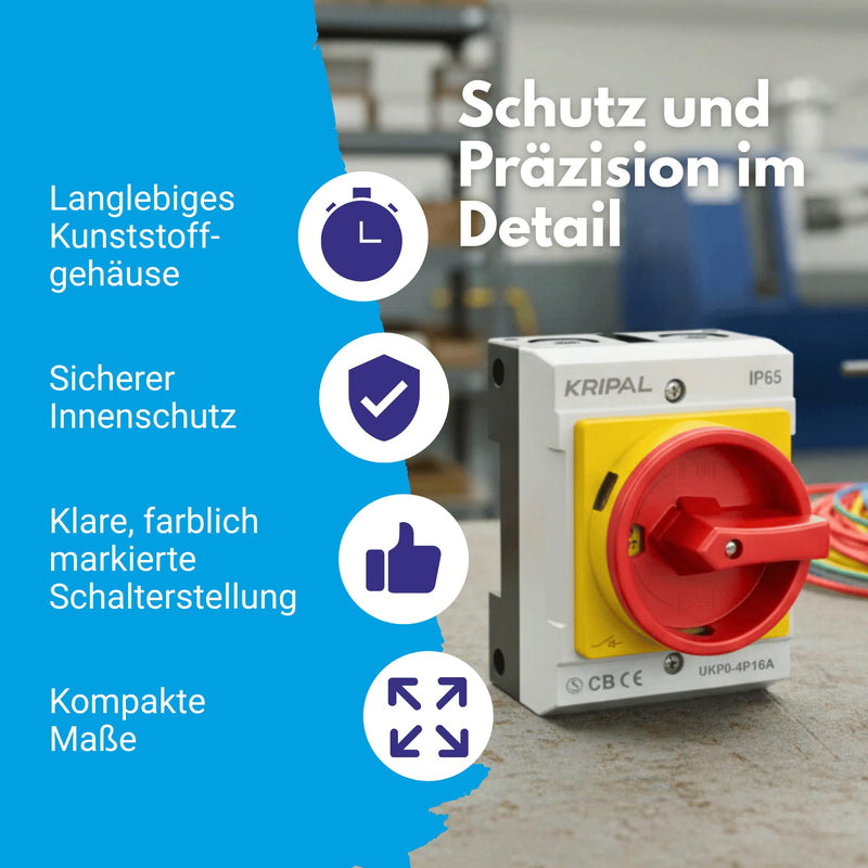 EKABEL24 Main Switch with Housing and Emergency Stop Function, Reliable Circuit Breaker for Electrical Installations, Toggle Switch, Surface-Mounted Switch, 16A 4-Pin