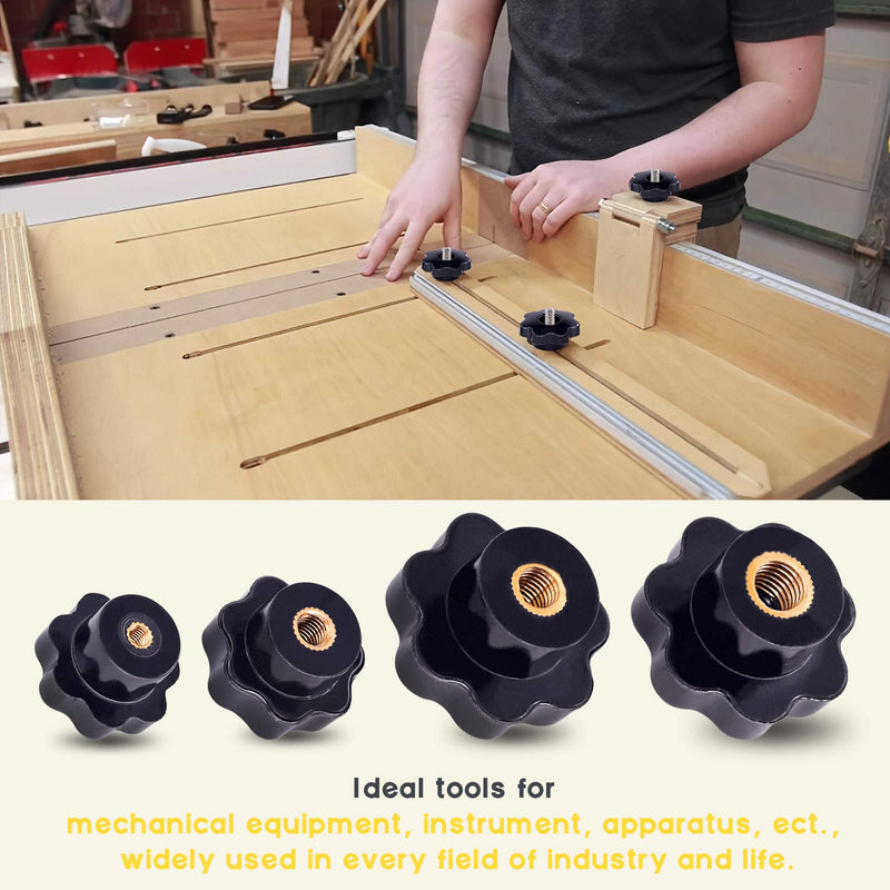 [Australia - AusPower] - Thru Hole Star Knobs Nuts Assortment Black Plastic Handle Clamping Knobs Brass Female Thread (Assorted Sizes x 32pcs) Assorted Sizes x 32pcs 