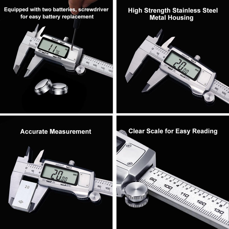 [Australia - AusPower] - Kynup Digital Vernier Calliper, 150 mm Calliper Digital Stainless Steel, Electronic Caliper Measuring Tools, Fully Off, LCD Display for Household and Industrial Measuring Gauge silver 150mm 