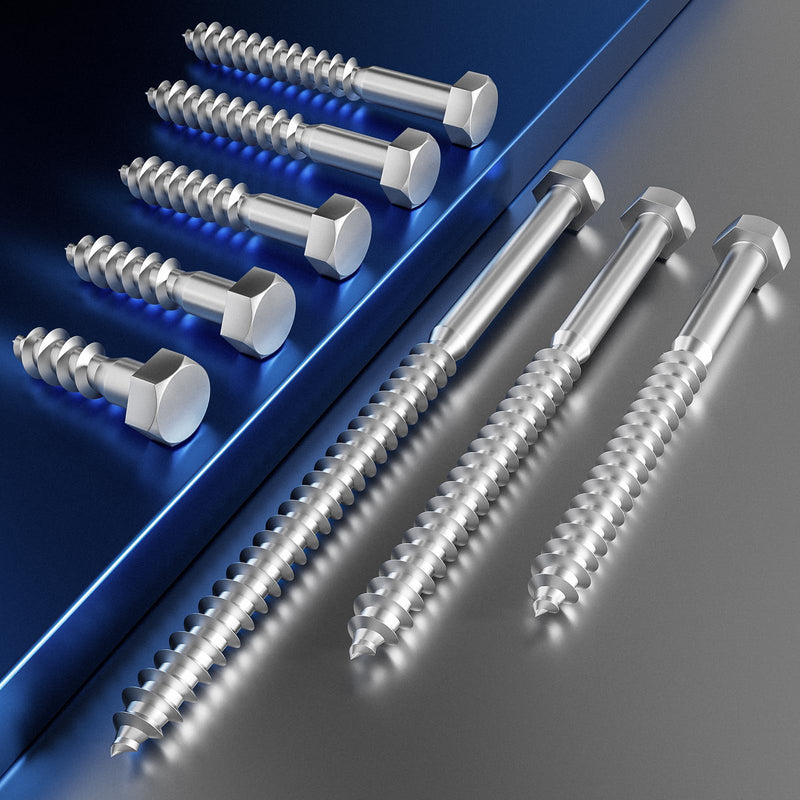Wensilon Lag Screws Wood Screws (8PCS, 1/2"x6", Black) Hex Head Lag Bolts,(12x150) Heavy Duty Lag Screws,304 Stainless Steel Bolts 18-8 1/2"x6"
