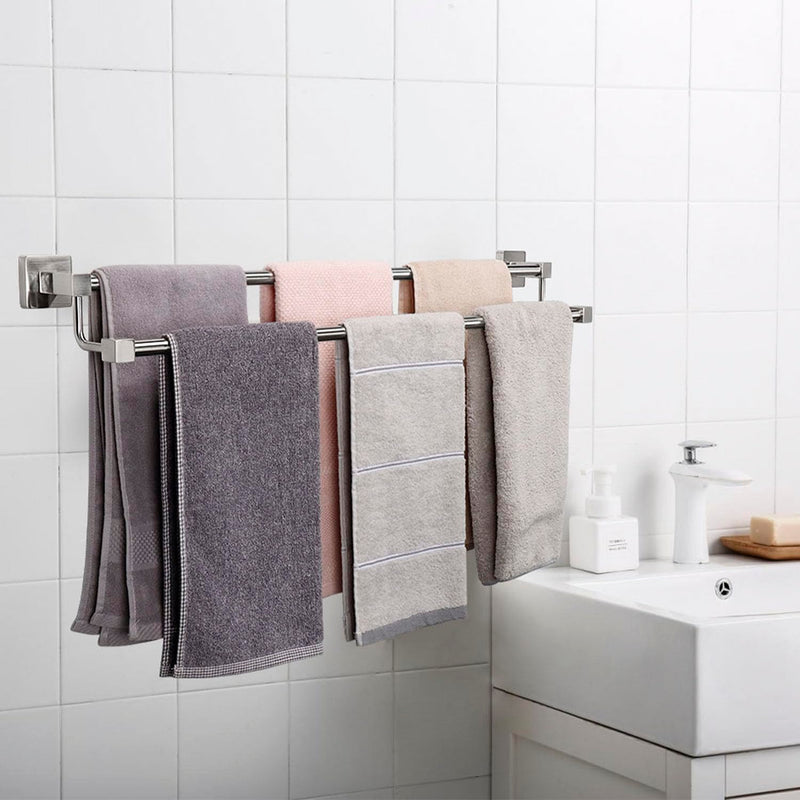 TocTen Double Bath Towel Bar - Thicken SUS304 Stainless Steel Towel Rack for Bathroom, Bathroom Accessories Double Towel Rod Heavy Duty Wall Mounted Square Towel Holder(Brushed Nickel, 30 INCH) Brushed Nickel Square 30 Inch