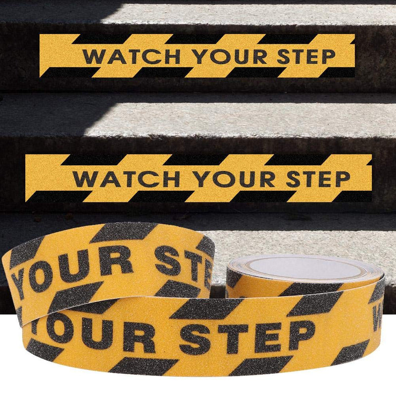 Anti Slip Tape, 2 Inch x 500Inch Watch Your Step Non Slip Tape Floor Stair Step Anti Slip Abrasive Safety PVC Tape Steps Caution Dangerous Zonesfor Indoor and Outdoor Use (Yellow and Black)
