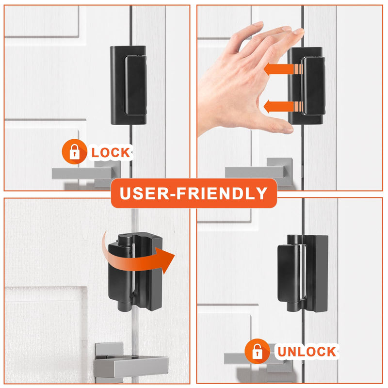 3 Pack Home Security Door Lock Reinforcement, Childproof Door Reinforcement Lock Withstand 800 lbs for Inward Swinging Door, Door Security Lock to Prevent Unauthorized Entry, Black 3 Pack