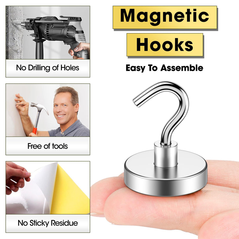 [Australia - AusPower] - VNDUEEY Magnetic Hooks, 80 Lbs Heavy Duty Magnet Hooks Cruise for Hanging, Super Strong Magnetic Hooks for Cruise Cabin, Refrigerator, Classroom, Magnetic Metal Hooks for Grill (Silver, Pack of 10) Silver 