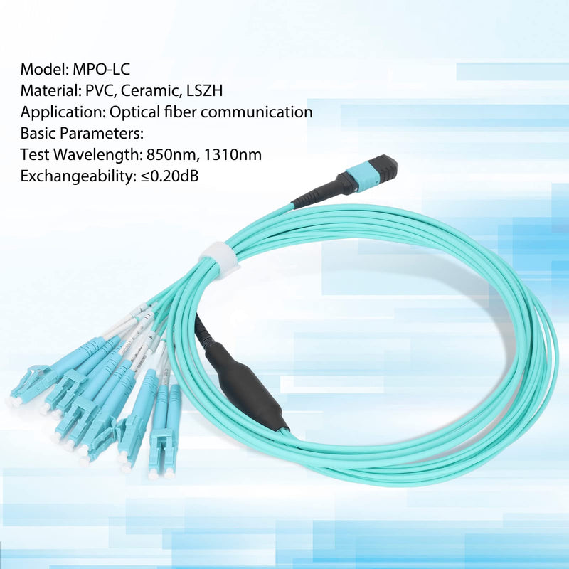 MPO to LC Fiber Optic Patch Cable, 12- OM4 Multimode Jumper, 100G High-Speed Data Transmission for Data Centers, Server Rooms, PVC LSZH Jacket, 850nm 1310nm Wavelength