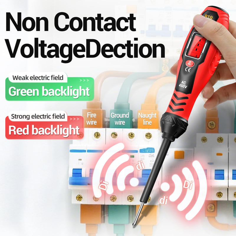 [Australia - AusPower] - ANENG Voltage Tester with Screwdriver Electrical Tester Tool Non Contact Voltage Detector Dual Range AC 11V/30V-1000V,Live/Null Wire Electric Tester with LCD Display,Buzzer Alarm,Breakpoint Finder B19 Red(crosshead/flathead) 