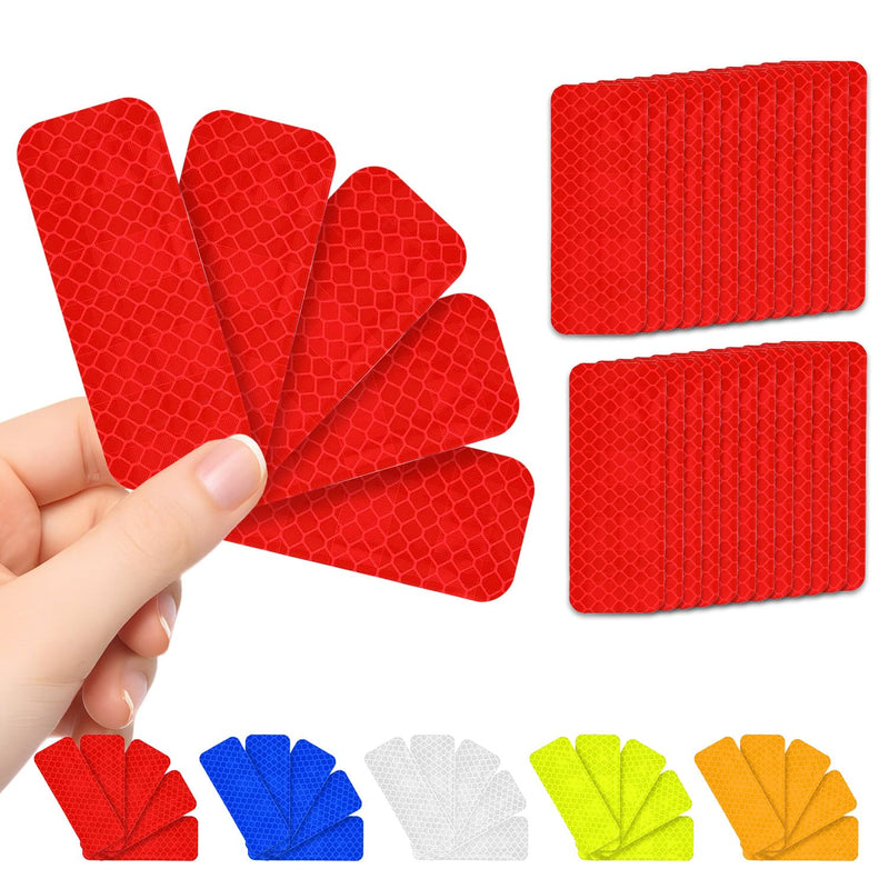 30 Pcs Safety Warning Tapes, 3.15″ x 1.2″ Rectangular Reflective Stickers Side Trim Strip, 8x3 CM Reflective Marker High Visibility Waterproof PET Reflector for Mailbox, Car, Helmets, Red 8 X 3 CM