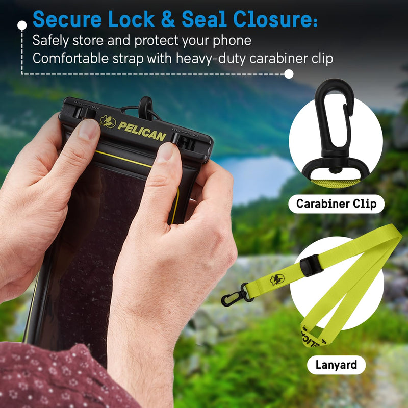 [Australia - AusPower] - Pelican 2 Pack Marine - IP68 Waterproof Phone Pouch (Regular Size)-Floating Waterproof Phone Case For iPhone 15 Pro Max/ 14 Pro Max/ 13 Pro Max/ 12/ S24 - Detachable Lanyard - Black / Hi-Vis Yellow 2 Pack - Black / Hi-Vis Yellow 