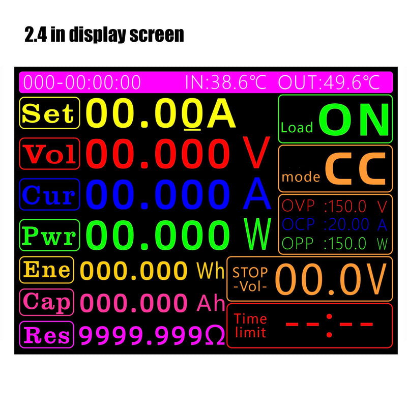 [Australia - AusPower] - 150W 20A Constant Current Electronic Load, USB Battery Load Tester, Lithium Battery Capacity Electricity Monitor, Current Tester, Color Display 