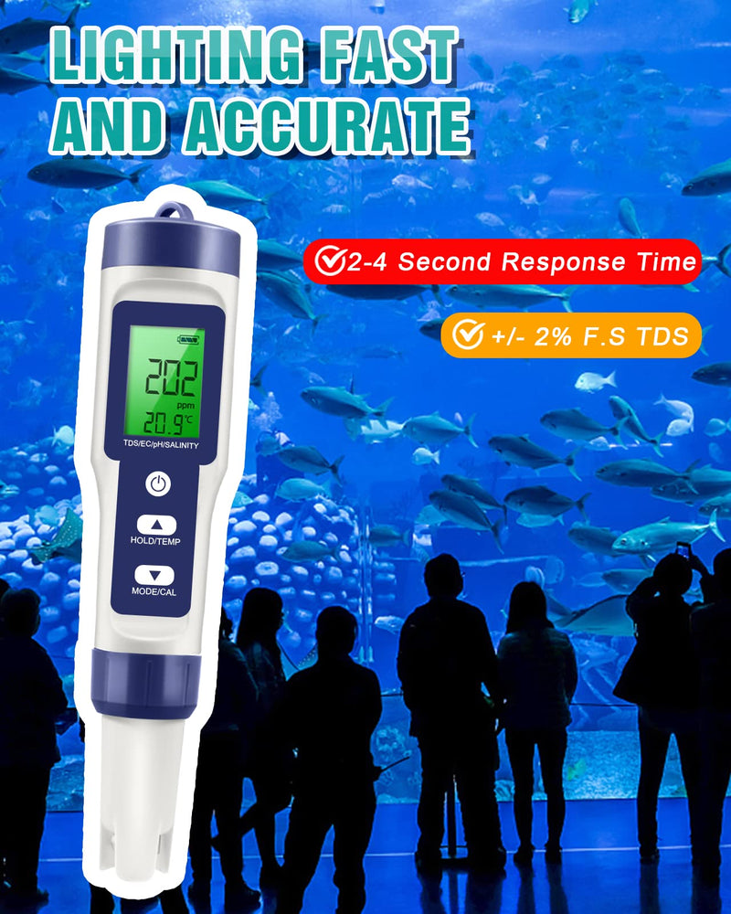 [Australia - AusPower] - 6 in 1 TDS Meter & PH Tester, 0.01 High Accuracy Pool Salt Tester PH Meter for Water, Water PH/TDS/EC/Salt/Temperature Tester(°F/℃), PPM Meter for Drinking Water, Hydroponics, Aquarium and Pool 
