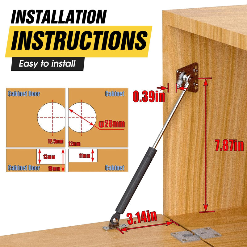 Drop Down Gas Struts 100N/22LBS, Soft Close Gas Spring Hinges with 90° Opening Support, Heavy Duty Drop Down Cabinet Door Hinges for Kitchen Cabinets, Storage Cabinets, Black 2 Pack