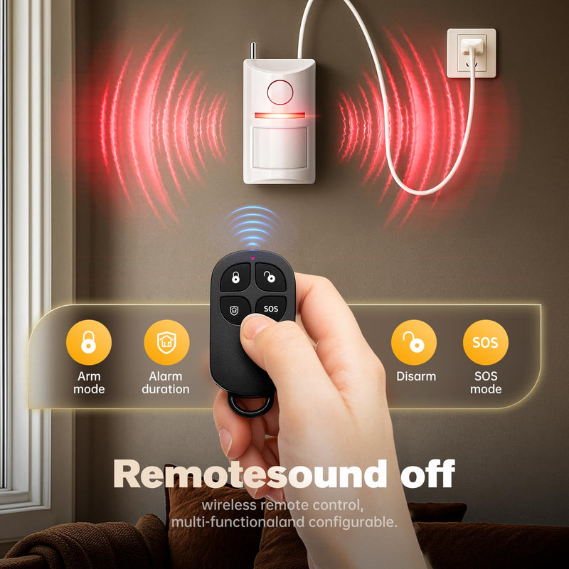 Wireless Motion Sensor Alarm & Doorbell Chime - AC Plug-in Security Alert with Remote - 90dB Infrared Detector for Business, Office & Garage (1 Motion Alarm + 1 Remote) 1 Motion Alarm + 1 Remote