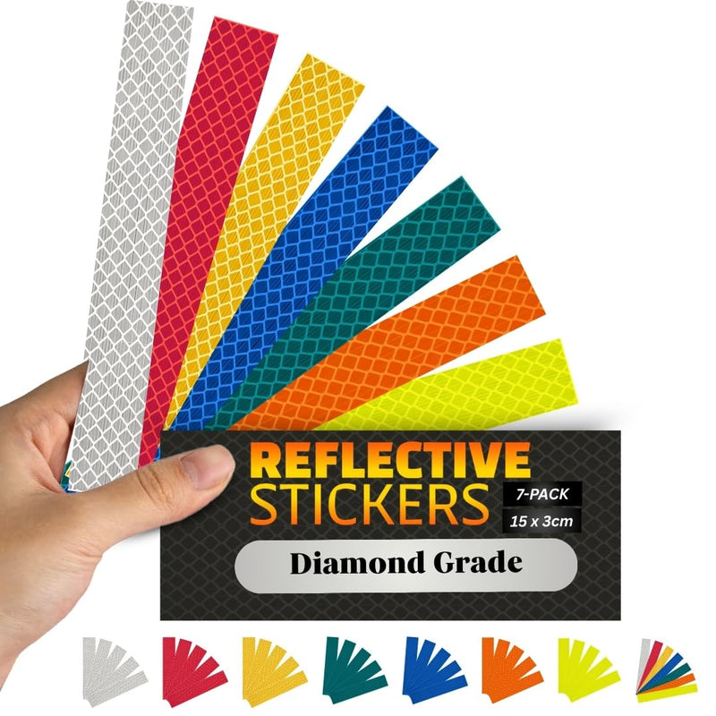 DIN67520 ECE104 Reflective Reflective Tape Film Safety Warning Waterproof Reflex Cars Motorcycles Helmets Bicycles Made with Diamond Grade 5 Pieces, 30mm x 80mm (Mix 7) Mix 7