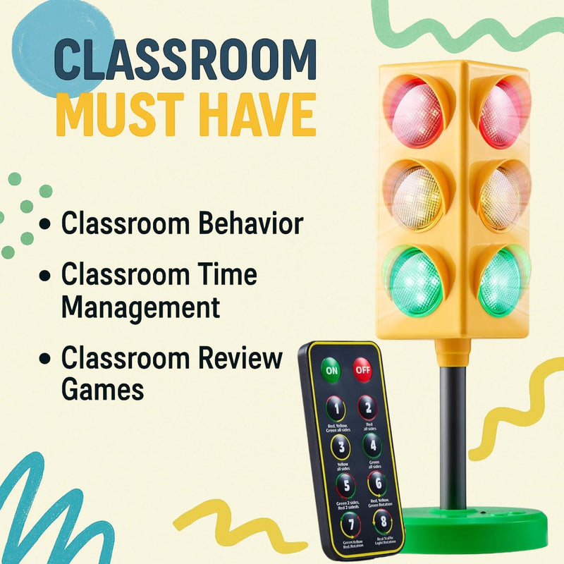ArtCreativity Traffic Light - Teacher Classroom Must Haves Supplies, 8 Modes with Remote - Classroom Decor, Kindergarten Educational Lamp - Real Traffic Light Rotation Mode