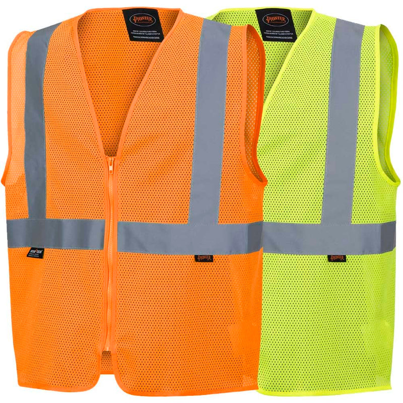 Pioneer Hi Vis Mesh Safety Vest - For Traffic & Public Workers - Cool & Lightweight - Class 2 - Reflective Tape - Orange