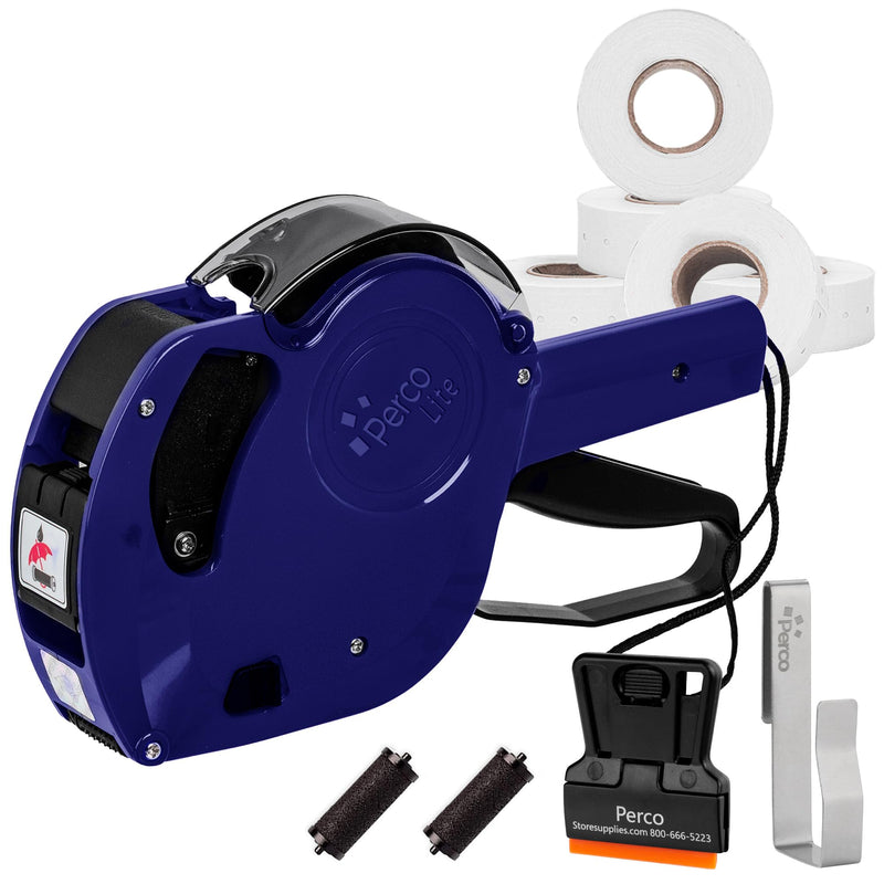 Perco Lite 1 Line Date Gun Kit for Retail Business – Includes 5 White Rolls, Gun Clip & Ink Rollers – Pre-Loaded w Labels & Ink