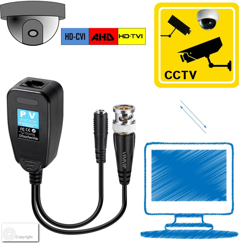 [Australia - AusPower] - HD-CVI/TVI/AHD Passive Video Balun with Power Connector and RJ45 CAT5 Data Transmitter 1 Pair 