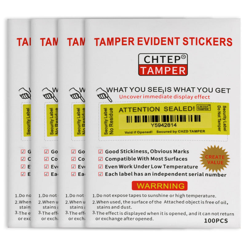 ChtepTamper Tamper-Evident Security Labels, Yellow, 1x3.54 inches | 100 Pieces, No Transfer, Serial Number, Goods Shipping, Privacy Protection
