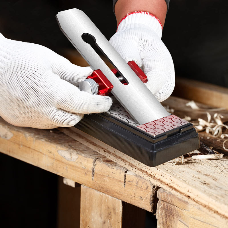 [Australia - AusPower] - Saker Honing Guide with Whetstone - Red Off-Center Upgraded Honing Tool and Diamond Sharpening Stone Set Kit for Knife, Short Chisels and Planes, Fine/Coarse Plate, 400/1000/Grit… Red Honing Guide and Stone 
