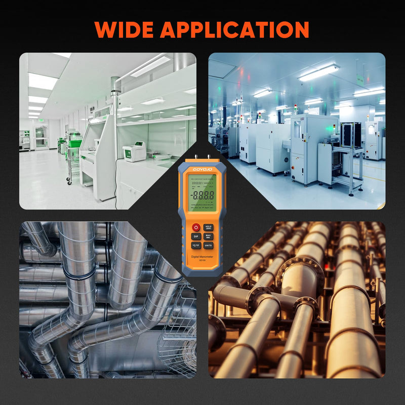 [Australia - AusPower] - Handheld Manometer with Backlit, Dual-Port HVAC Digital Manometer Gas Pressure Tester, LCD Screen & Indoor Temperature Measurement, 12 Units, for Natural Gas Pipelines Ventilation Detection 