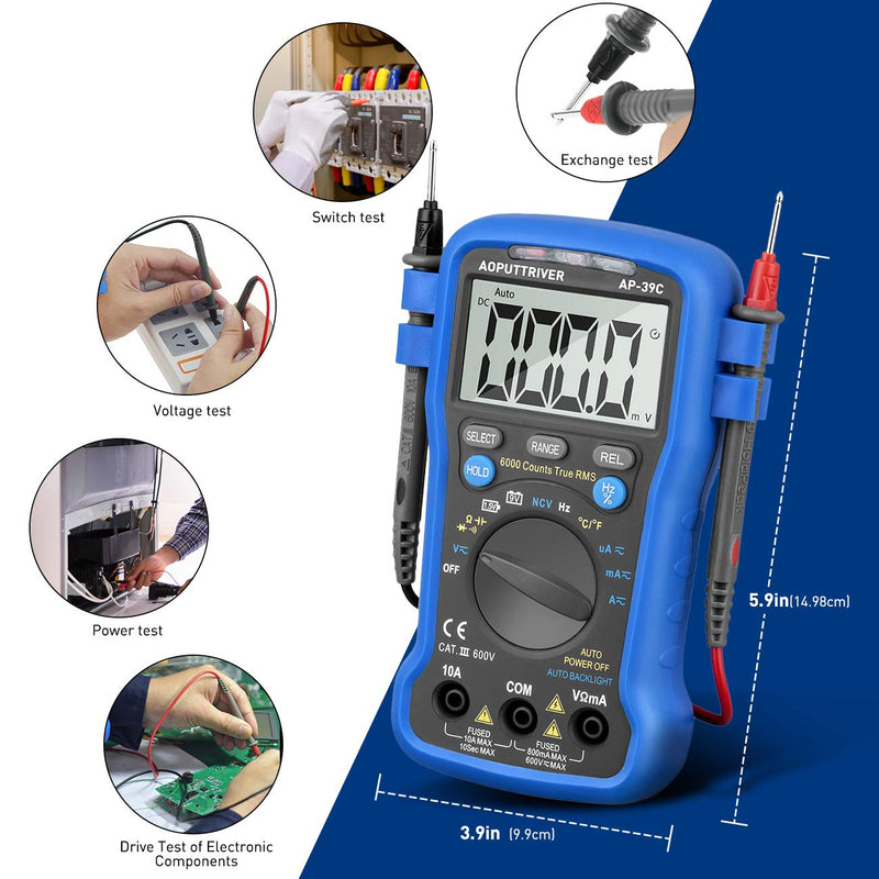 [Australia - AusPower] - Smart Digital Multimeter, AC DC Voltage Current Meter 6000 Count, Auto Range Multi Tester for Volt Amp Ohm Continuity Cap Resistance Diode/hFE Test, Electrical Measuring Tool for Car, Home, Industry 