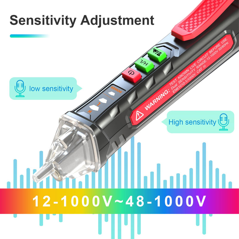 [Australia - AusPower] - Voice broadcast voltage tester,Non Contact Voltage Tester,12V-1000V/48V-1000V Dual Range,electrical tester,Efficient Live/Hot Wire Tester,Wire Breakpoint Finder,Voltage tester with LED flashlight Voice 