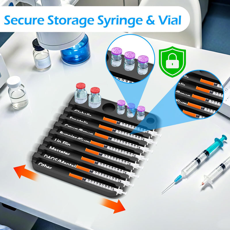[Australia - AusPower] - Aesthetic Practitioner Syringe Tray with 8 Slots Label, Vial Holder/Syringe Tray Combination for Aestheticians and Nurses, Syringe Storage Tray Organizer 