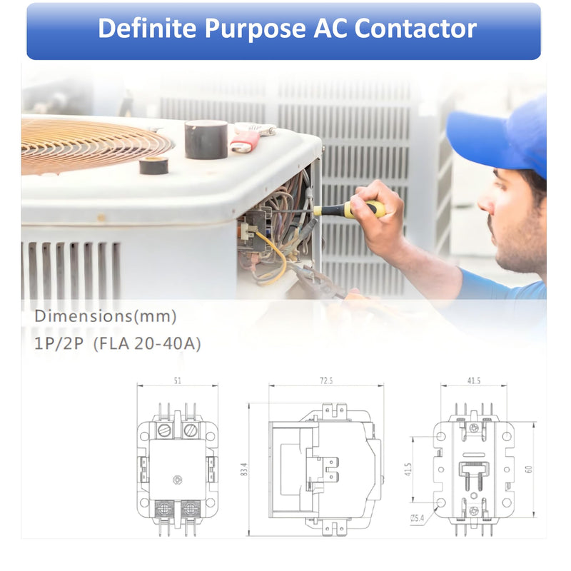 [Australia - AusPower] - long term 1 Poles 30 Amp 24V AC Contactor Air Conditioner Condenser AC Definite Purpose Contactor… 1P-30A-24V 