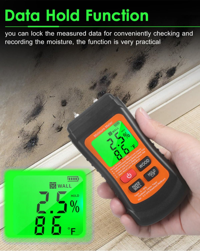 [Australia - AusPower] - Moisture Meter for Wood, Wall, Paper, with Backlight LCD Display, 7 Modes, Pin-Type Water Leak Detector 