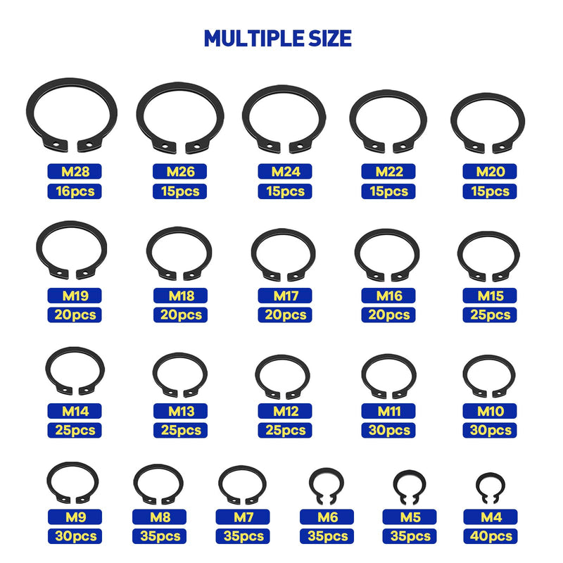 [Australia - AusPower] - 500Pcs External Circlip Snap Retaining Clip Rings Assortment Kit, Alloy Steel Snap Ring Shop Assortment Set, 21 Sizes External Retaining Rings of M4-M28 C-Clip 500PCS 