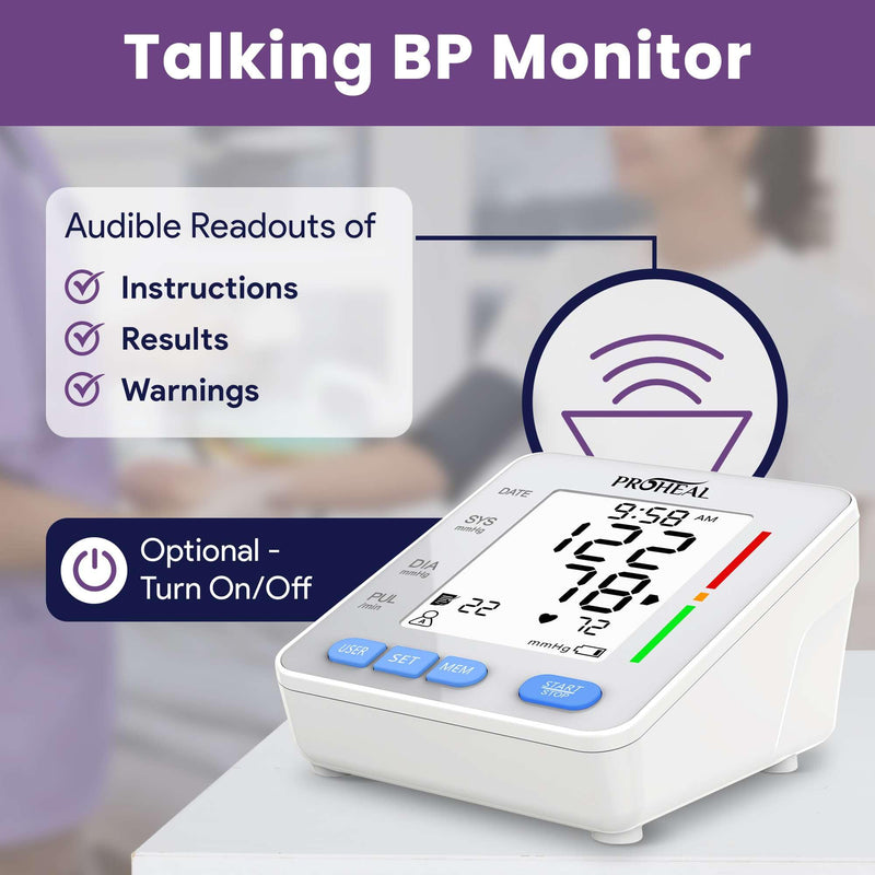 [Australia - AusPower] - Blood Pressure Monitor for Home Use with Large Upper Arm Cuff - Automatic Talking Pulse and BP Machine with 240 Memory Recalls for 3 Users - Carrying Bag and Batteries Included, Backlit Digital LCD 